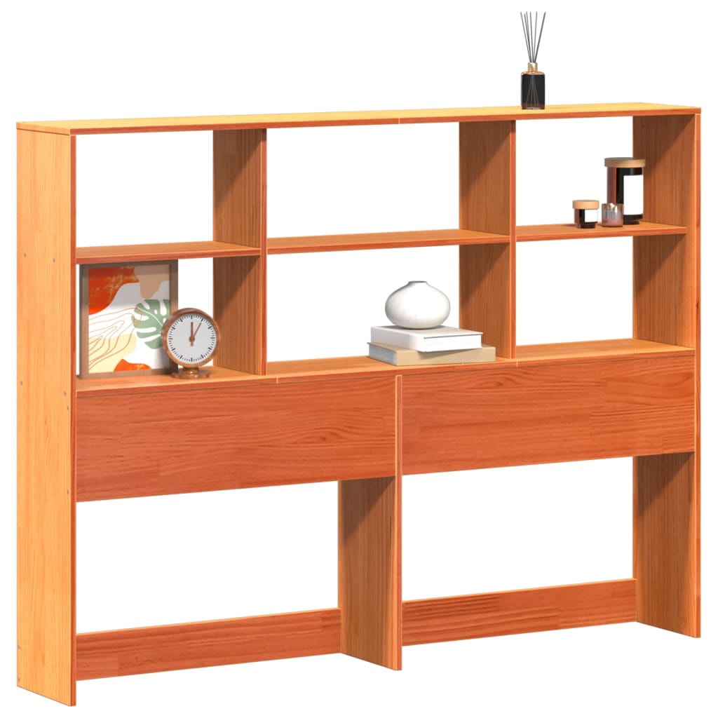 Solid Pine Headboard with Storage, Wax Brown, 140 cm