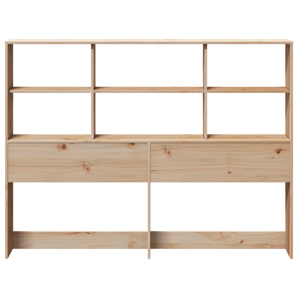 Solid Pine Wood Headboard with Storage, 120 cm - Natural Finish