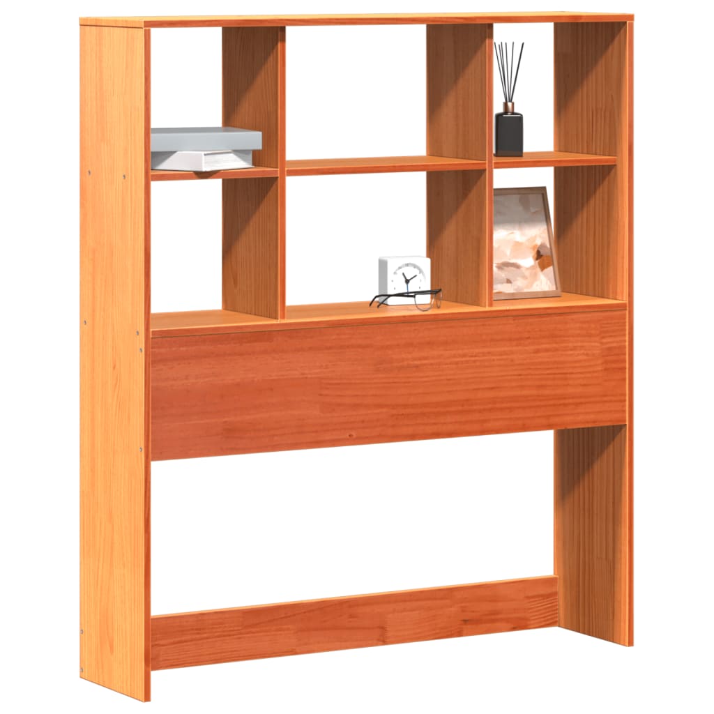 Solid Wood Pine Storage Headboard, Wax Brown, 90 cm