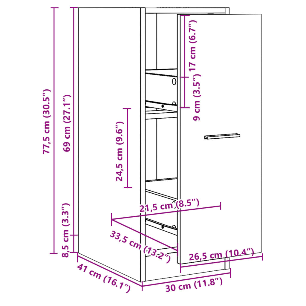 Grey Sonoma Apothecary Cabinet, 30x41x77.5 cm, Engineered Wood