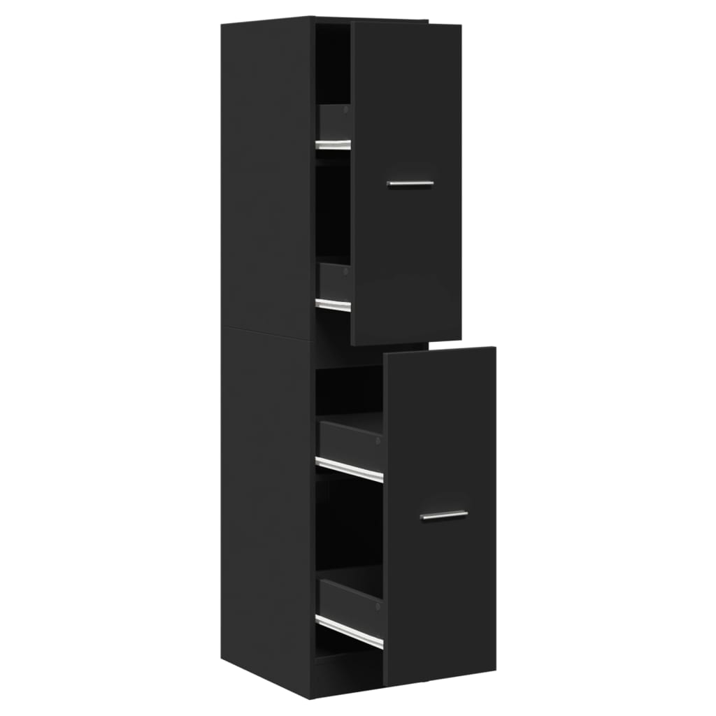 Sleek Black Apothecary Cabinet - Engineered Wood, 30x41x144.5 cm