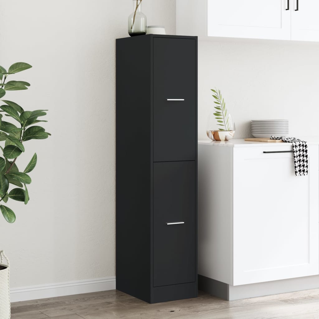 Sleek Black Apothecary Cabinet - Engineered Wood, 30x41x144.5 cm