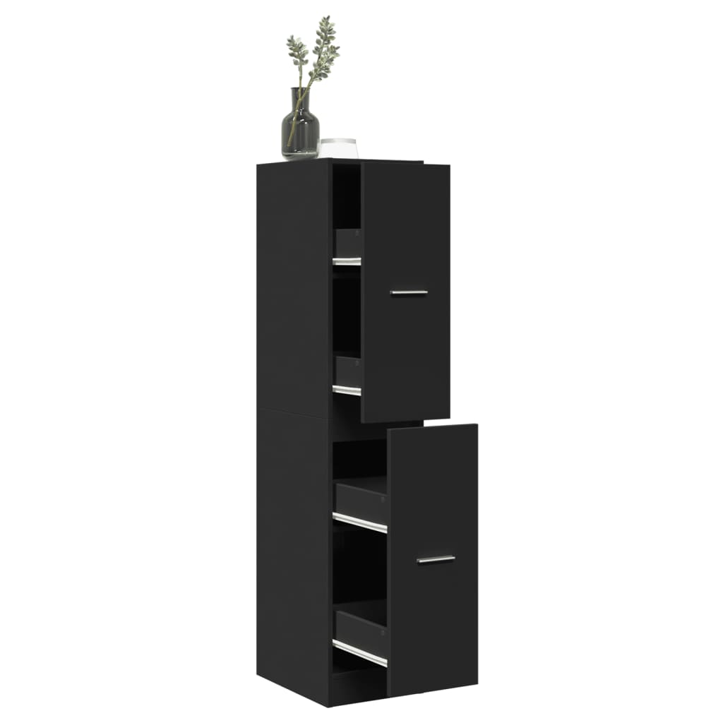 Sleek Black Apothecary Cabinet - Engineered Wood, 30x41x144.5 cm