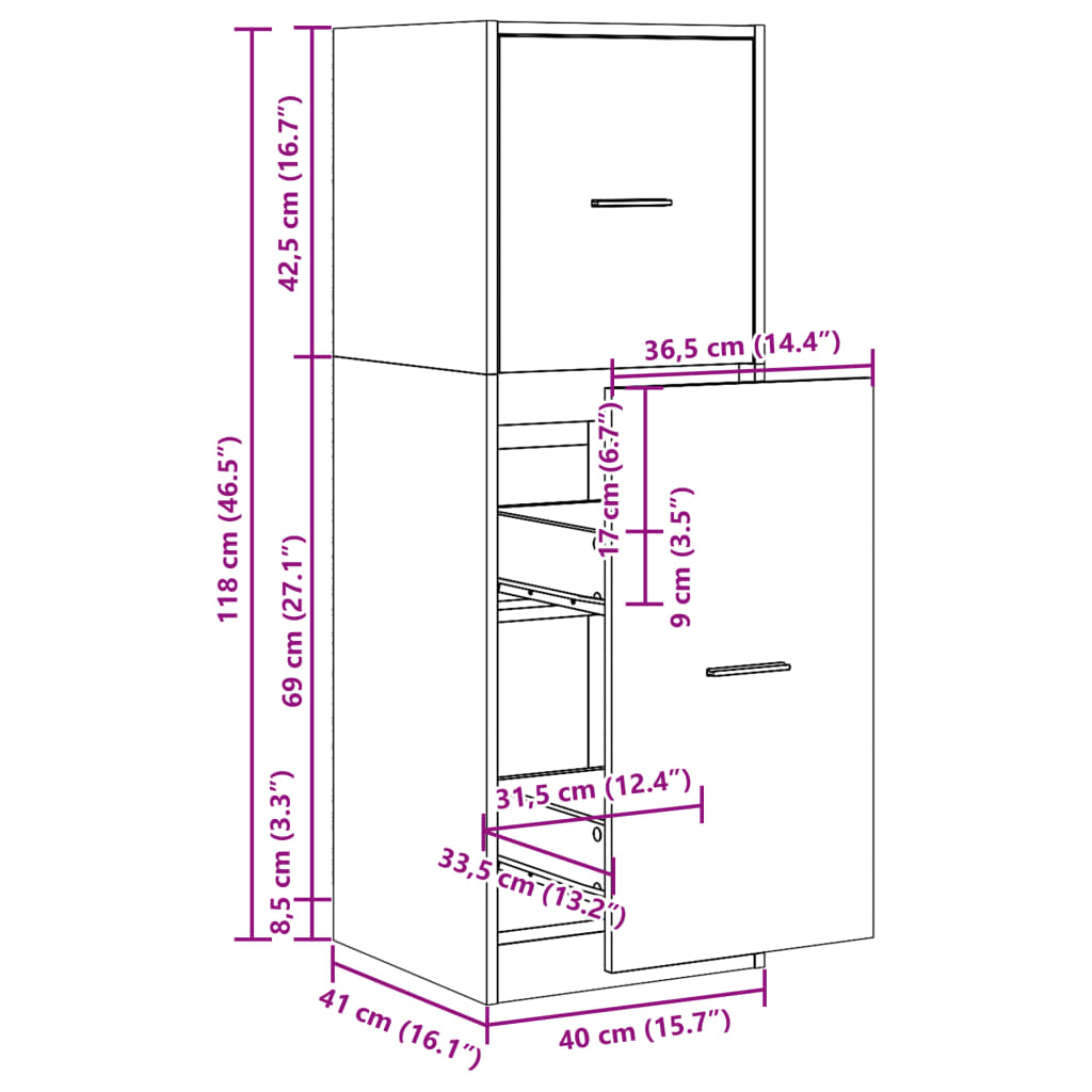 Artisan Oak Apothecary Cabinet - Engineered Wood, 40x41x118 cm