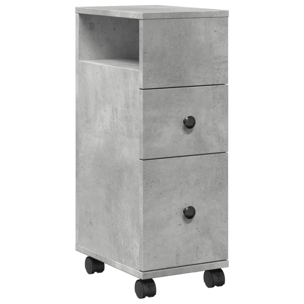 Concrete Grey Narrow Bathroom Cabinet with Wheels - Engineered Wood