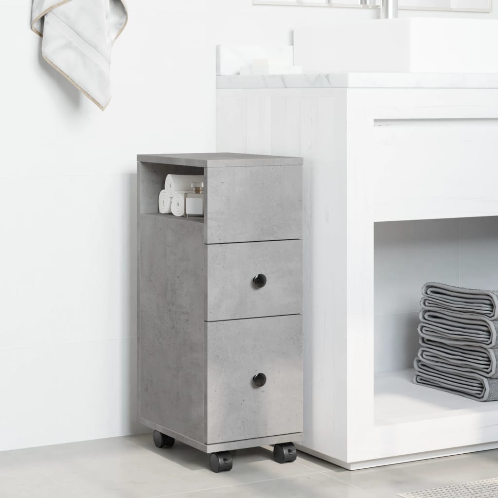 Concrete Grey Narrow Bathroom Cabinet with Wheels - Engineered Wood