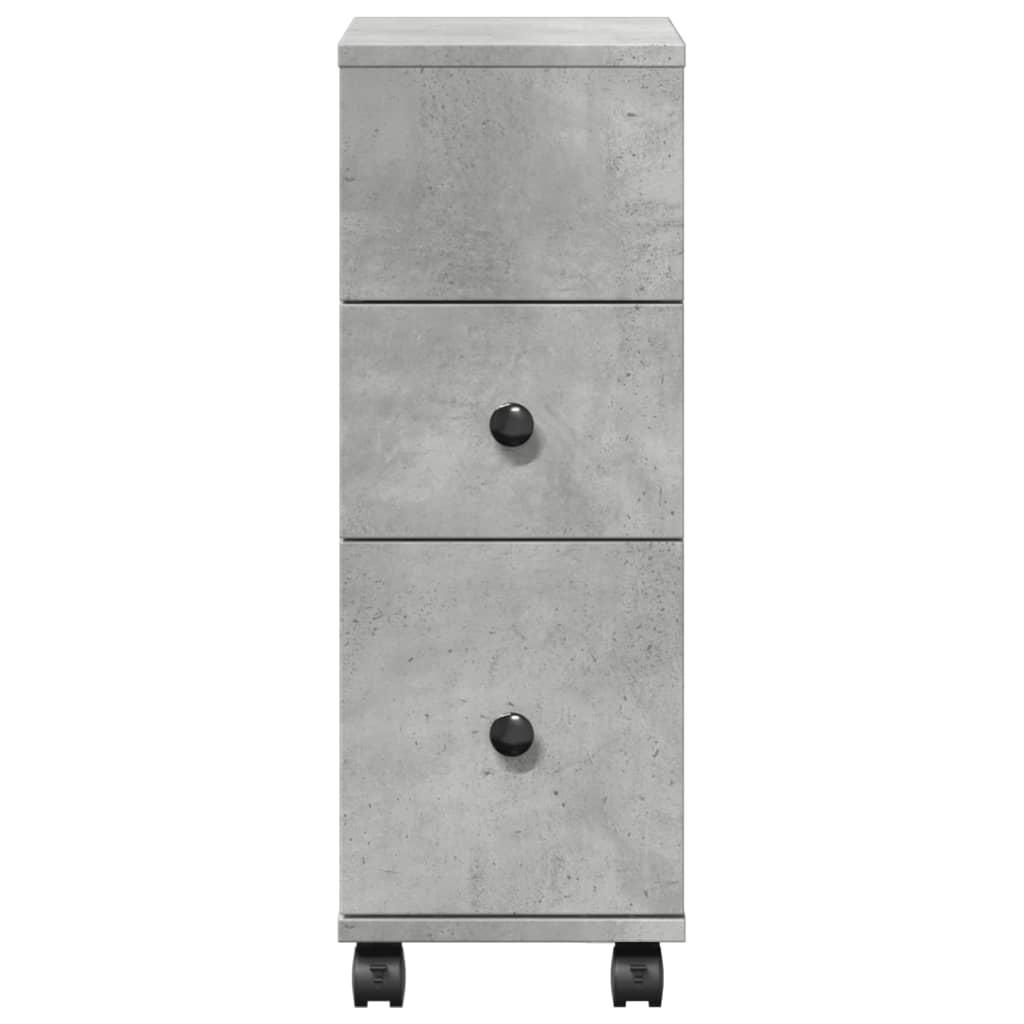 Concrete Grey Narrow Bathroom Cabinet with Wheels - Engineered Wood