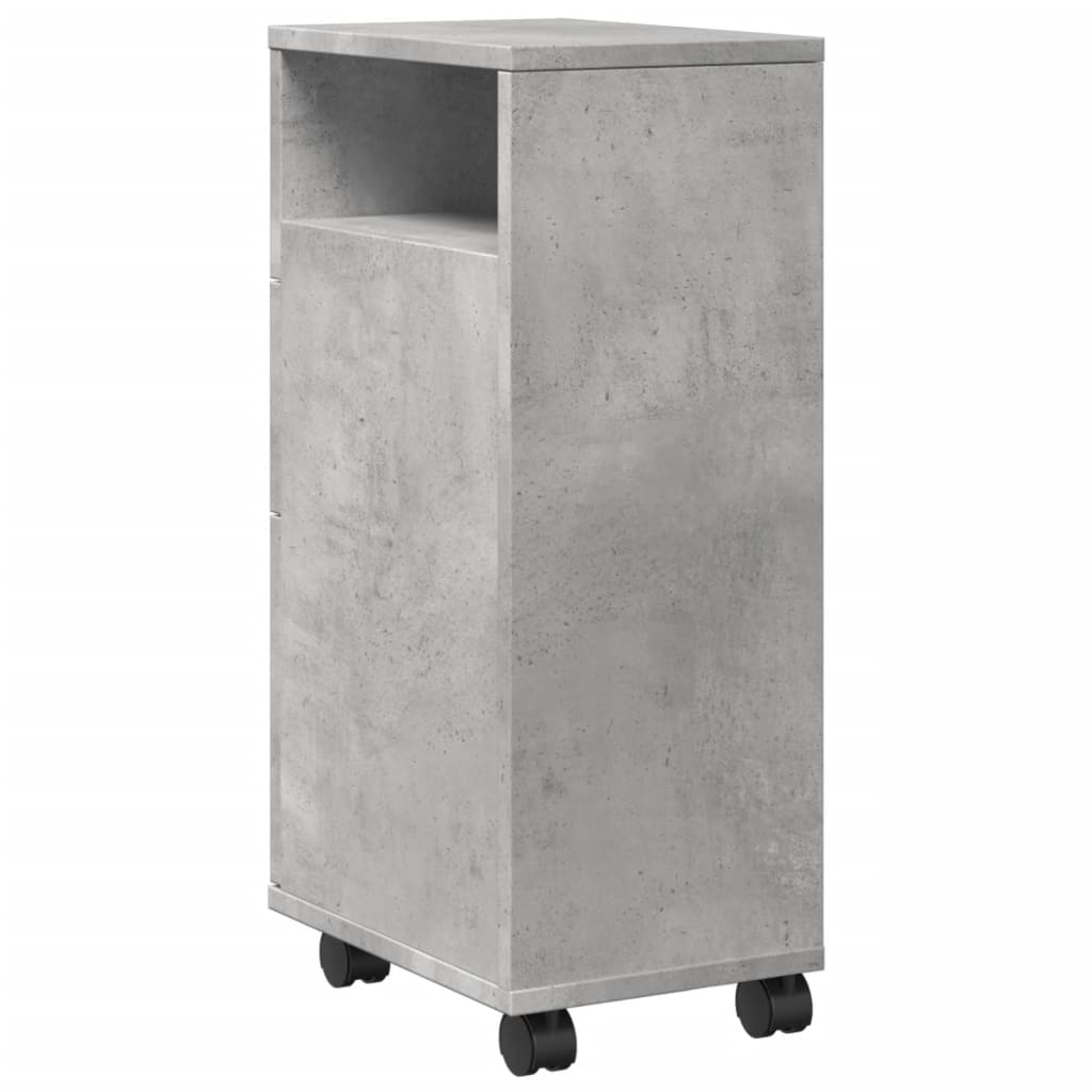 Concrete Grey Narrow Bathroom Cabinet with Wheels - Engineered Wood