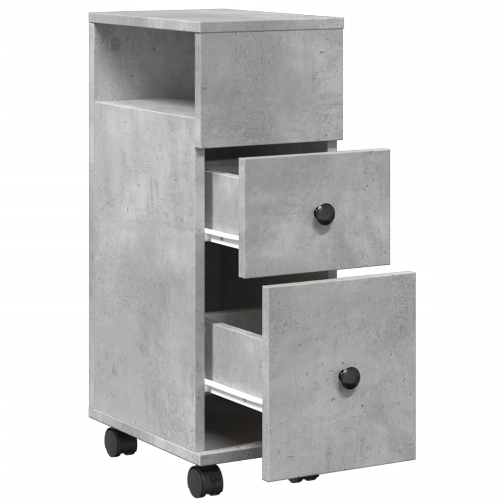 Concrete Grey Narrow Bathroom Cabinet with Wheels - Engineered Wood
