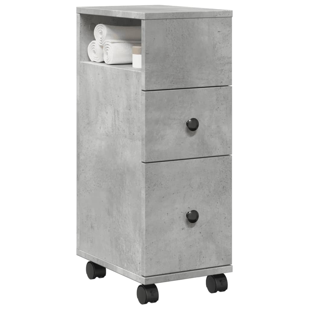 Concrete Grey Narrow Bathroom Cabinet with Wheels - Engineered Wood