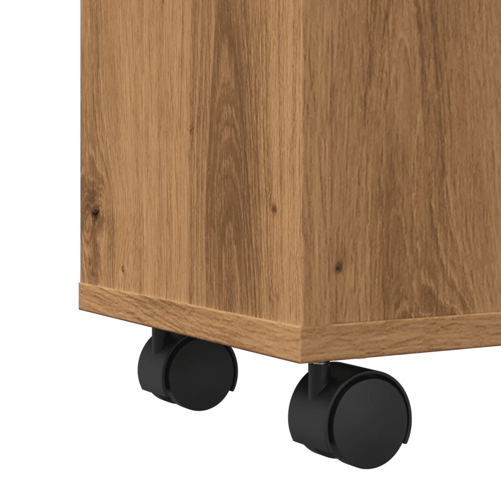 Rolling Artisian Oak Narrow Bathroom Cabinet - Engineered Wood
