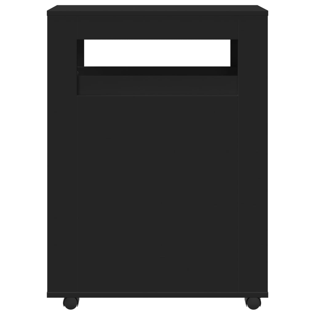 Sleek Black Narrow Bathroom Cabinet on Wheels - Engineered Wood