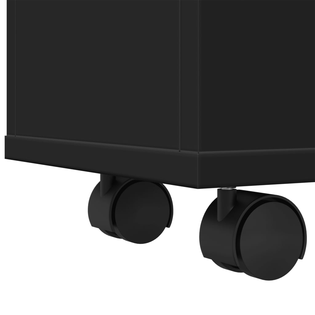 Sleek Black Narrow Bathroom Cabinet on Wheels - Engineered Wood