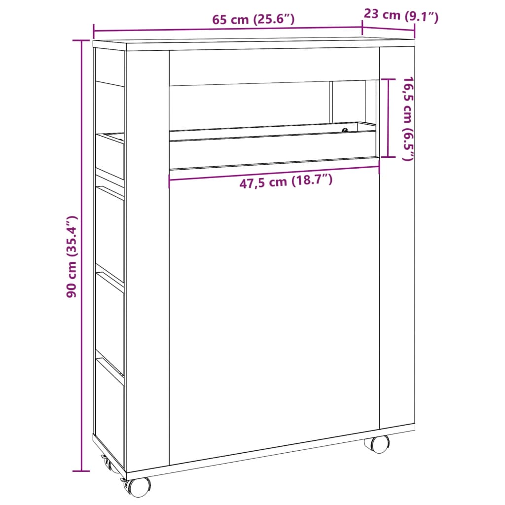 Sleek Black Narrow Bathroom Cabinet on Wheels - Engineered Wood