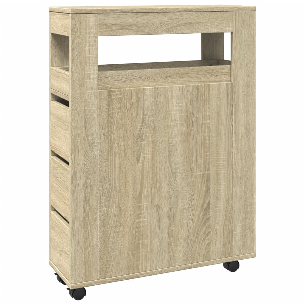 Narrow Sonoma Oak Bathroom Cabinet with Wheels - Engineered Wood