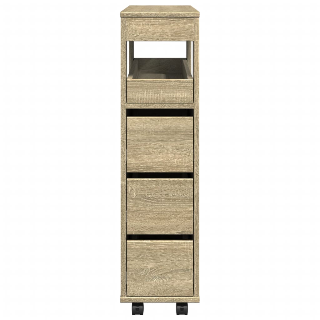 Narrow Sonoma Oak Bathroom Cabinet with Wheels - Engineered Wood