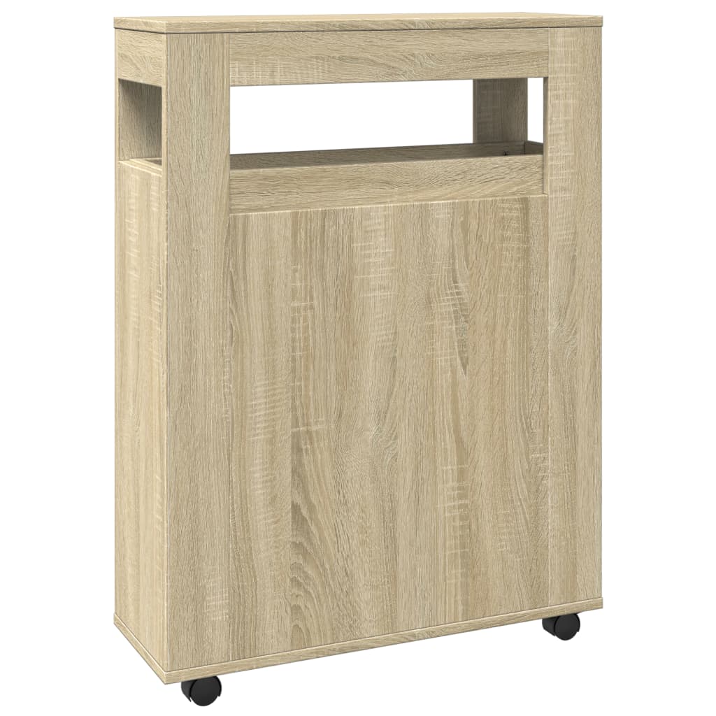 Narrow Sonoma Oak Bathroom Cabinet with Wheels - Engineered Wood