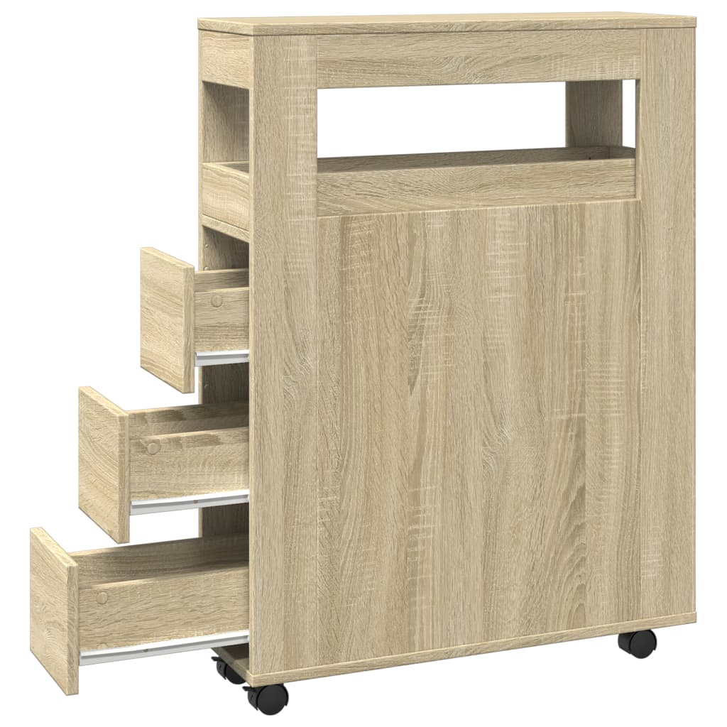 Narrow Sonoma Oak Bathroom Cabinet with Wheels - Engineered Wood