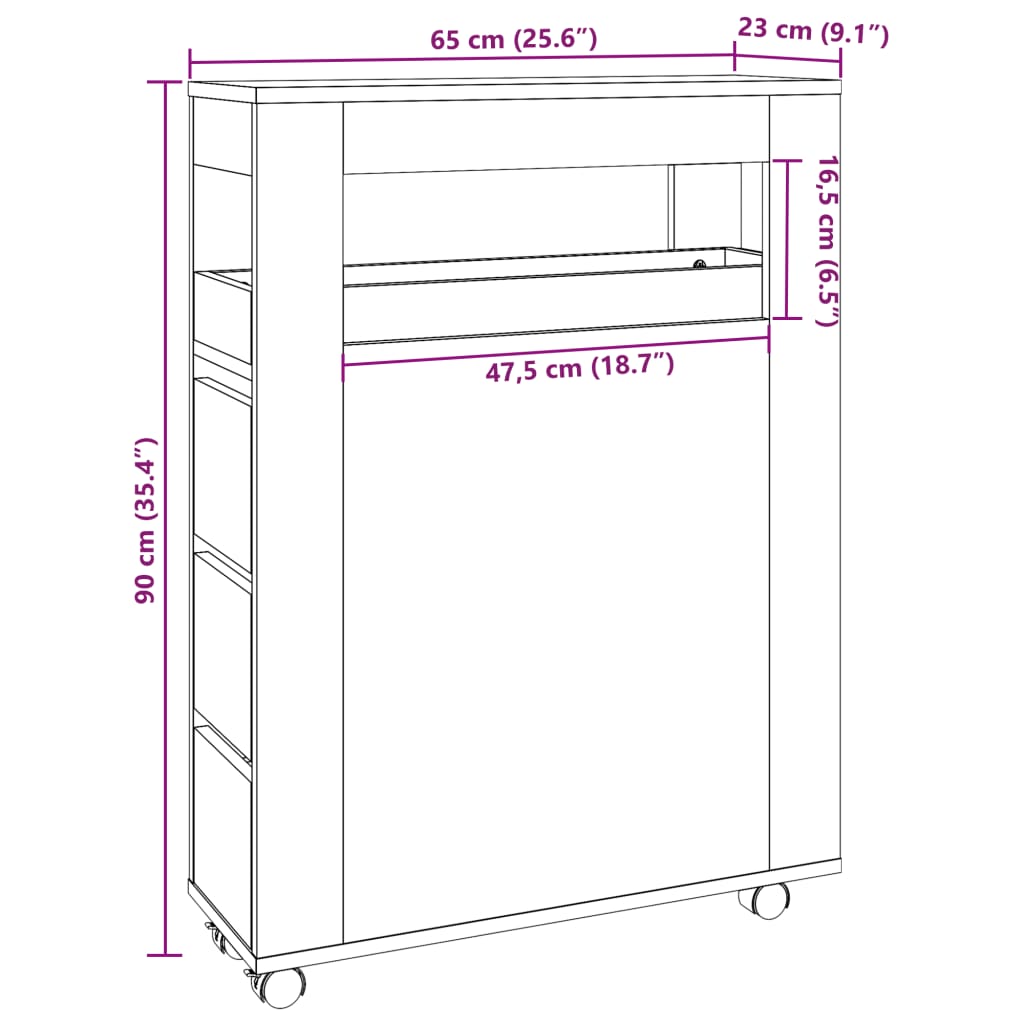 Narrow Sonoma Oak Bathroom Cabinet with Wheels - Engineered Wood