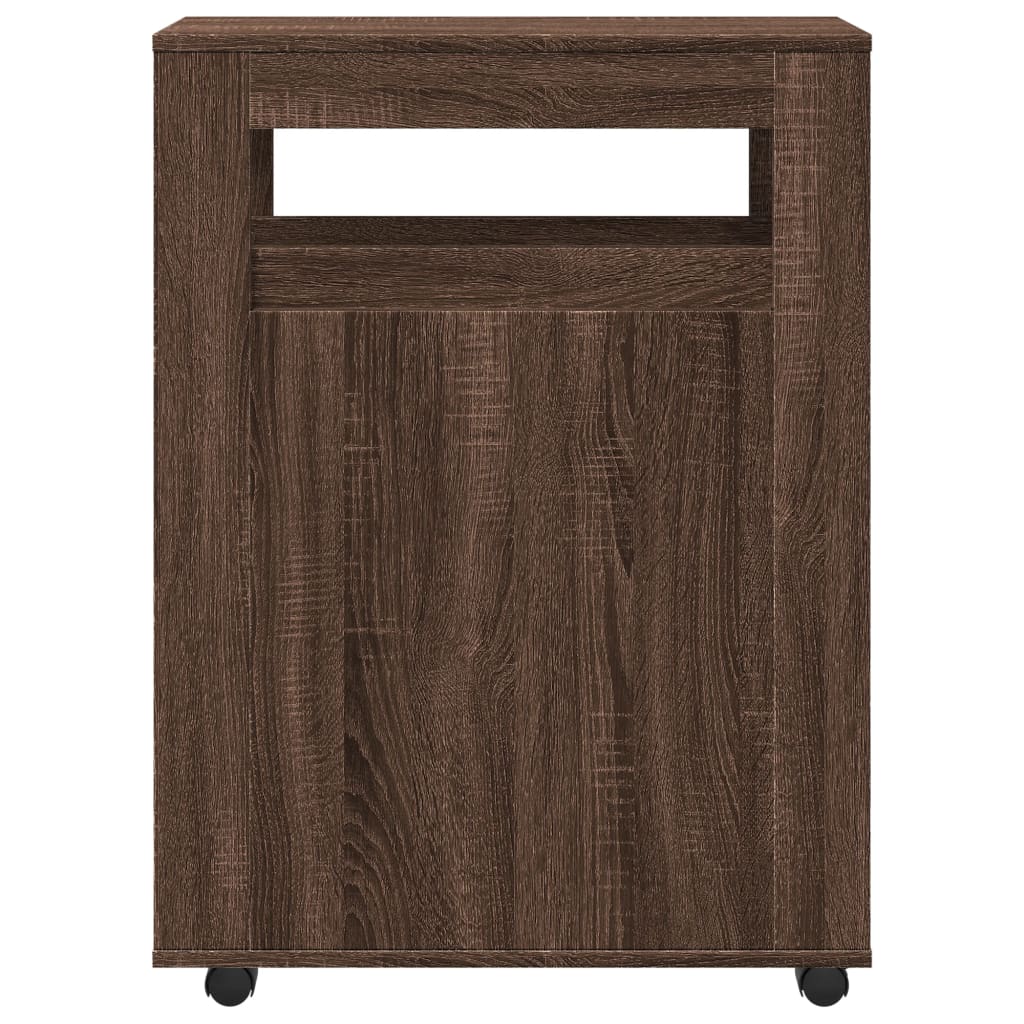 Compact Brown Oak Rolling Bathroom Cabinet - Engineered Wood