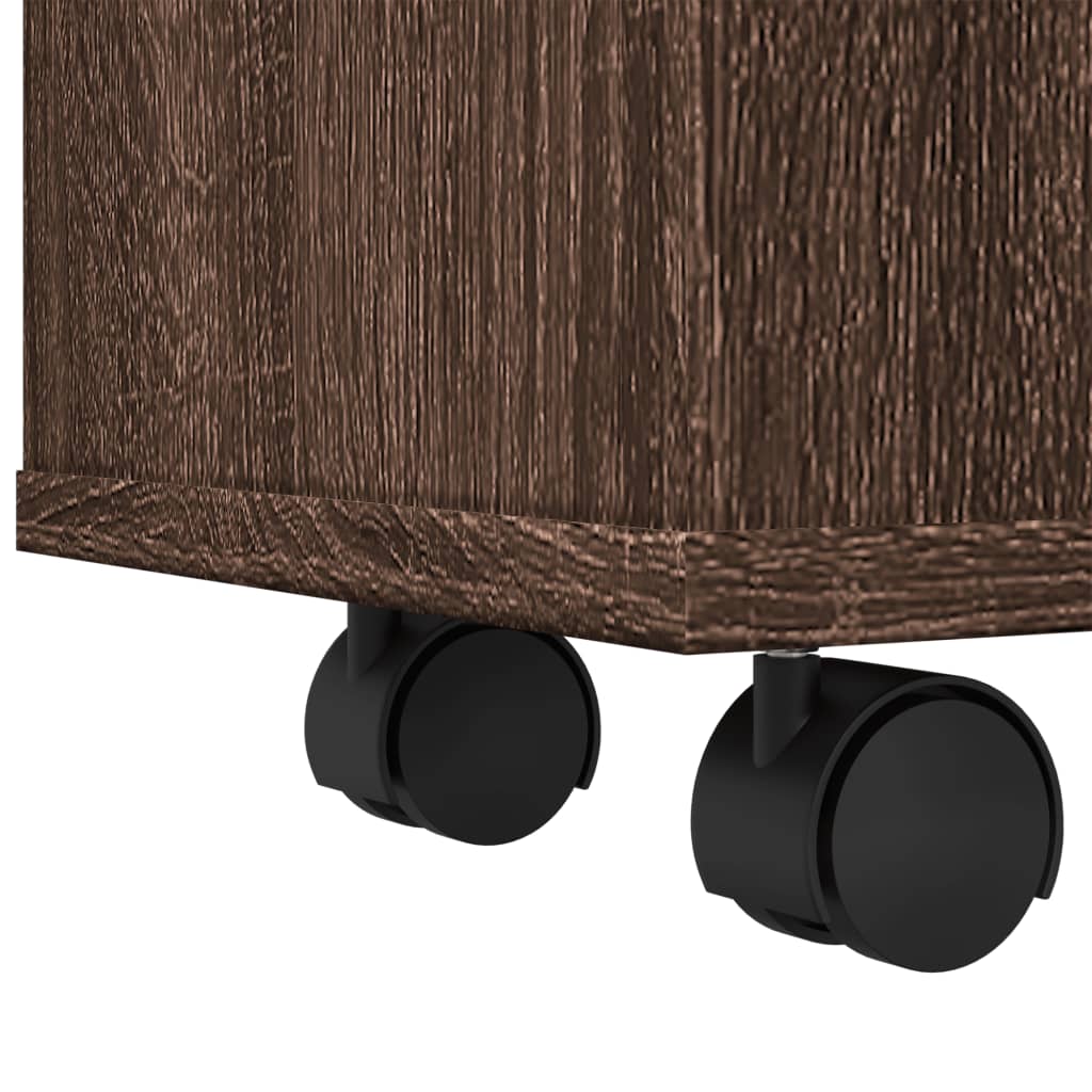 Compact Brown Oak Rolling Bathroom Cabinet - Engineered Wood