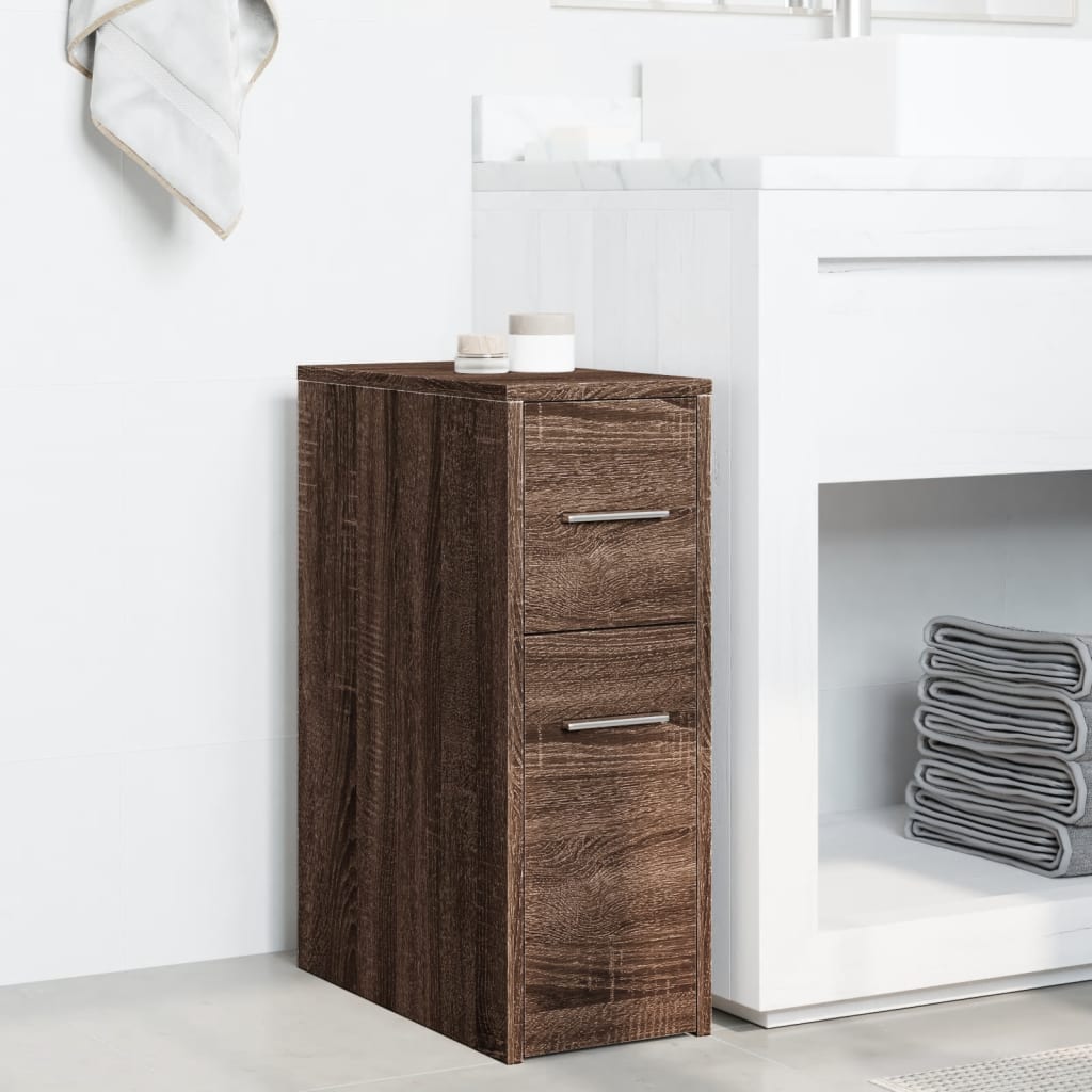 Mobile Narrow Bathroom Cupboard, Brown Oak Engineered Wood