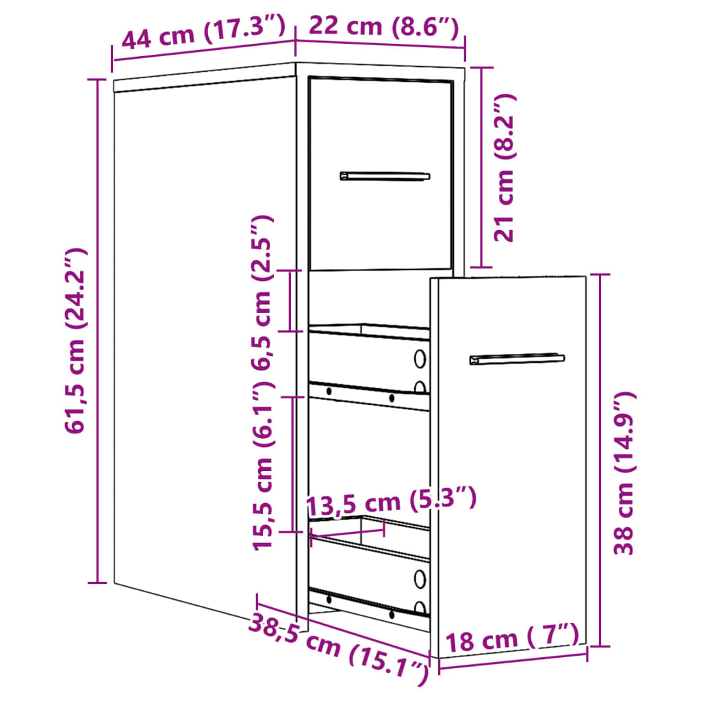 Mobile Narrow Bathroom Cupboard, Brown Oak Engineered Wood