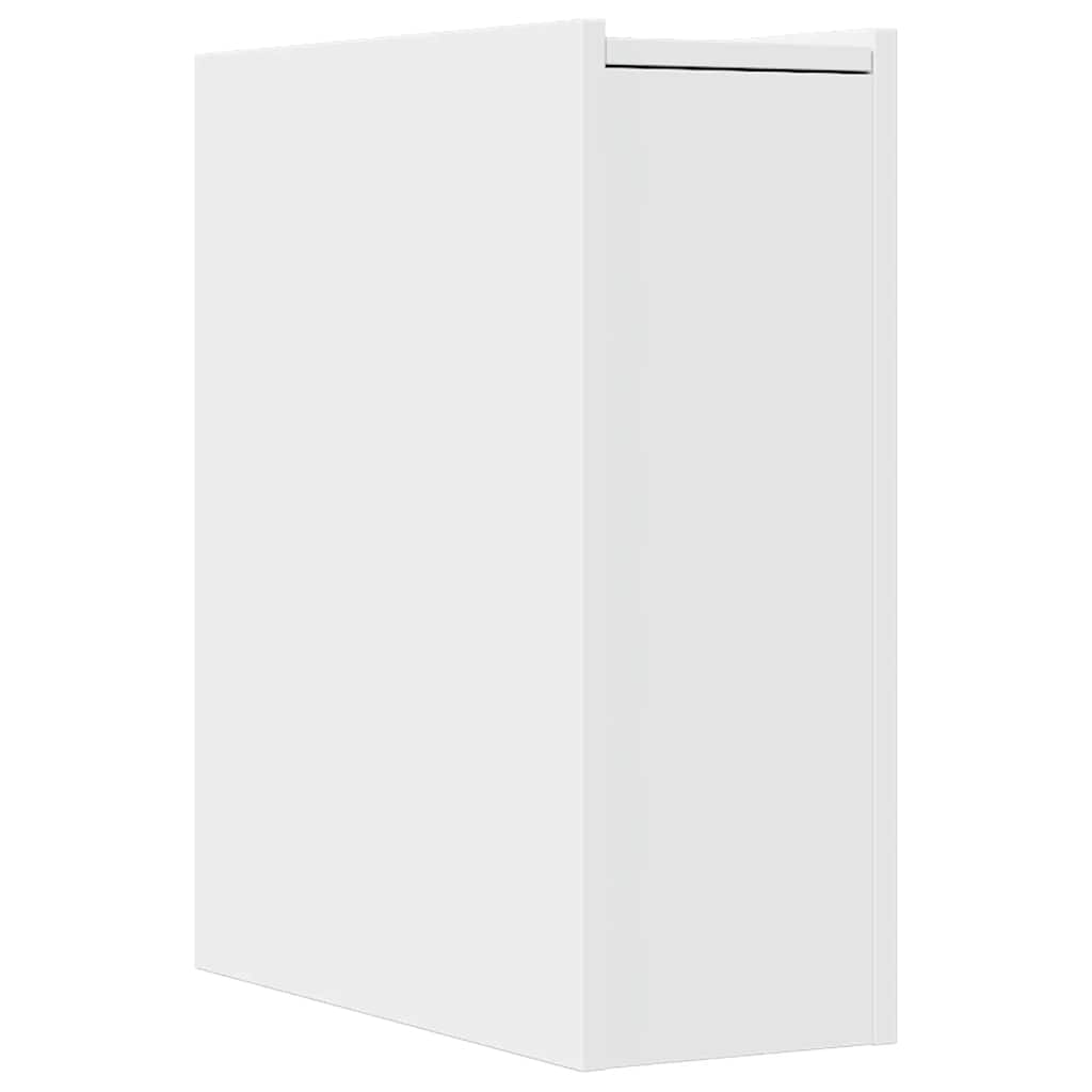 Compact White Engineered Wood Bathroom Cupboard on Wheels