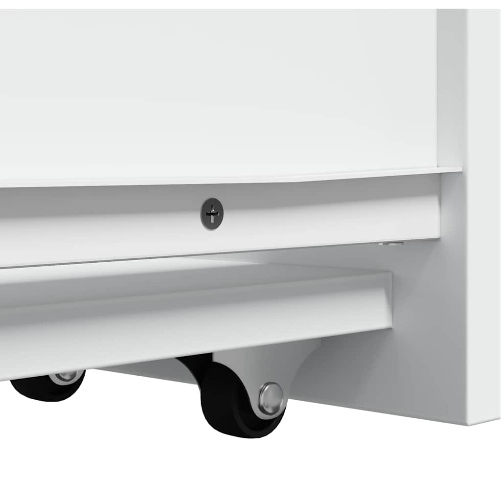 Compact White Engineered Wood Bathroom Cupboard on Wheels