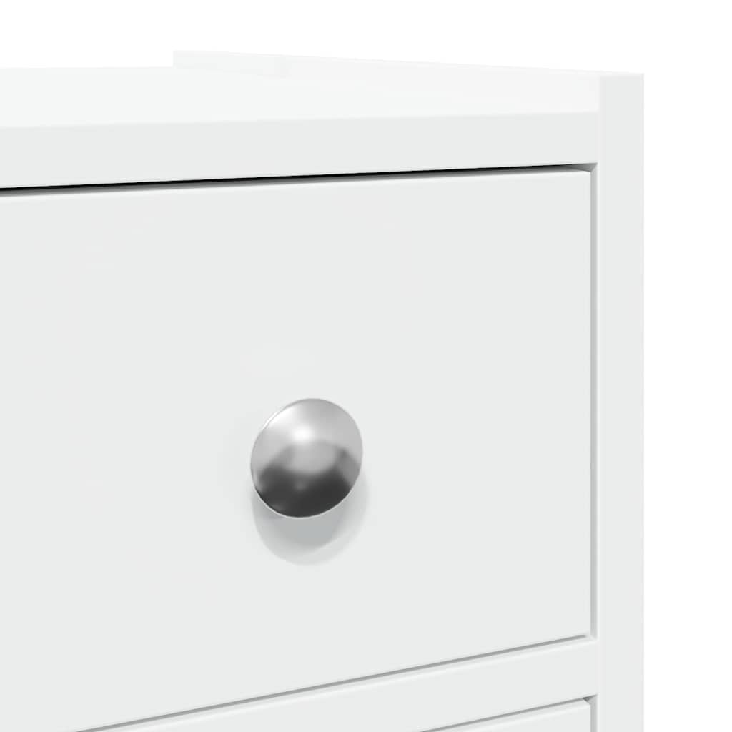 Compact White Engineered Wood Bathroom Cupboard on Wheels