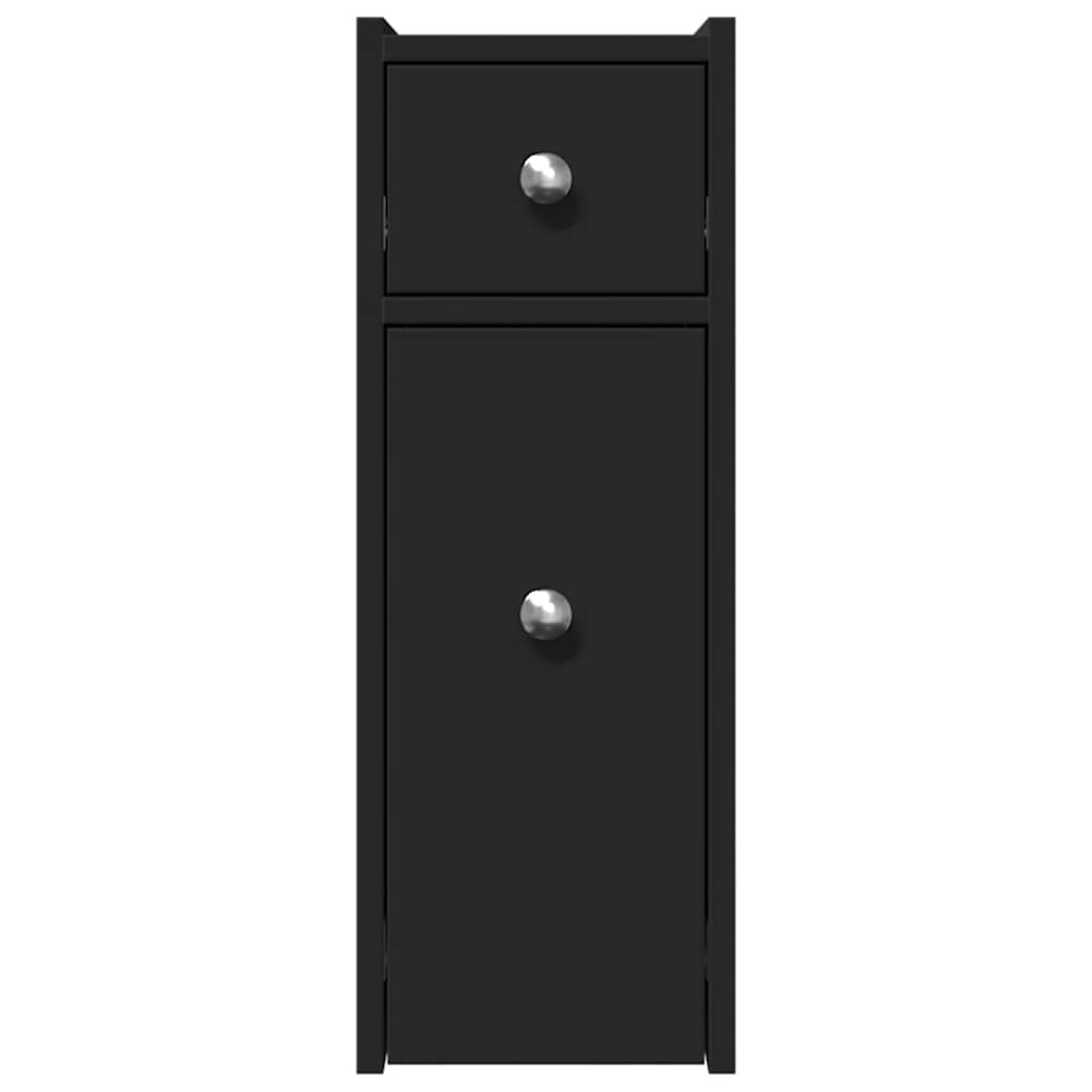 Black Engineered Wood Narrow Bathroom Cupboard with Wheels