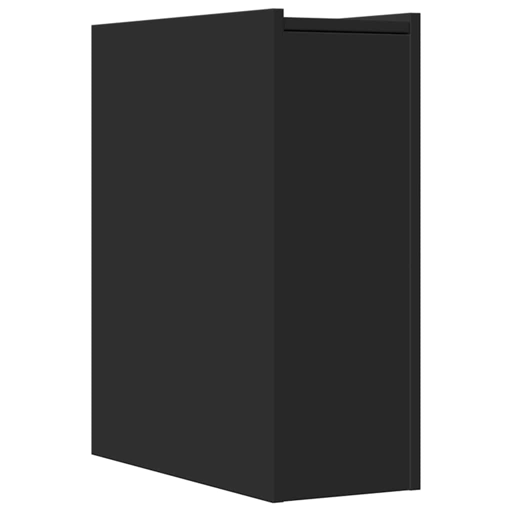 Black Engineered Wood Narrow Bathroom Cupboard with Wheels