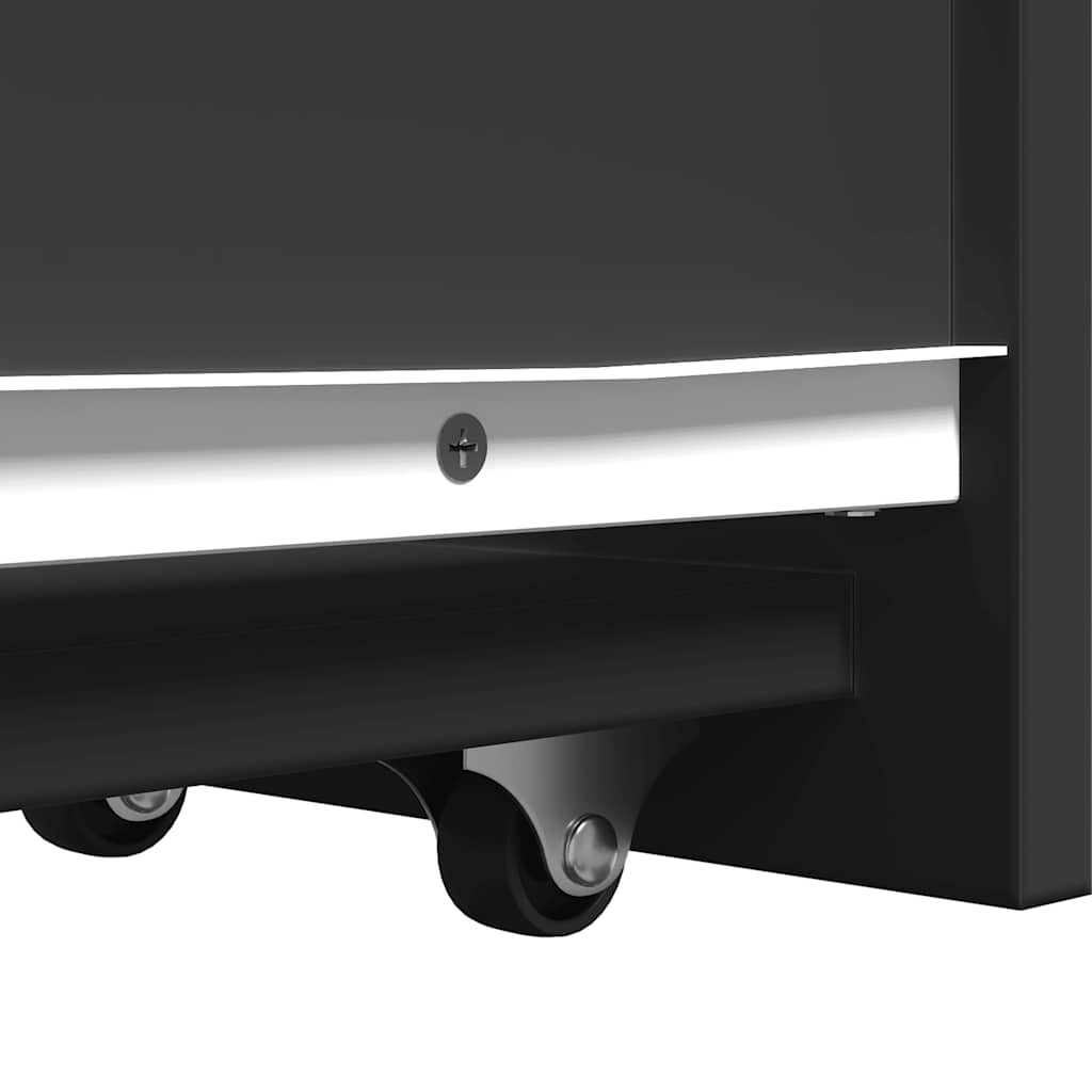 Black Engineered Wood Narrow Bathroom Cupboard with Wheels