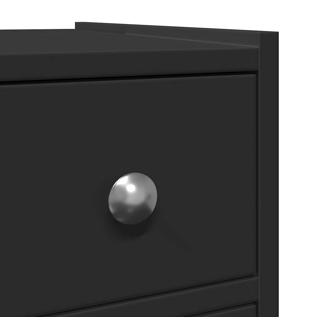 Black Engineered Wood Narrow Bathroom Cupboard with Wheels