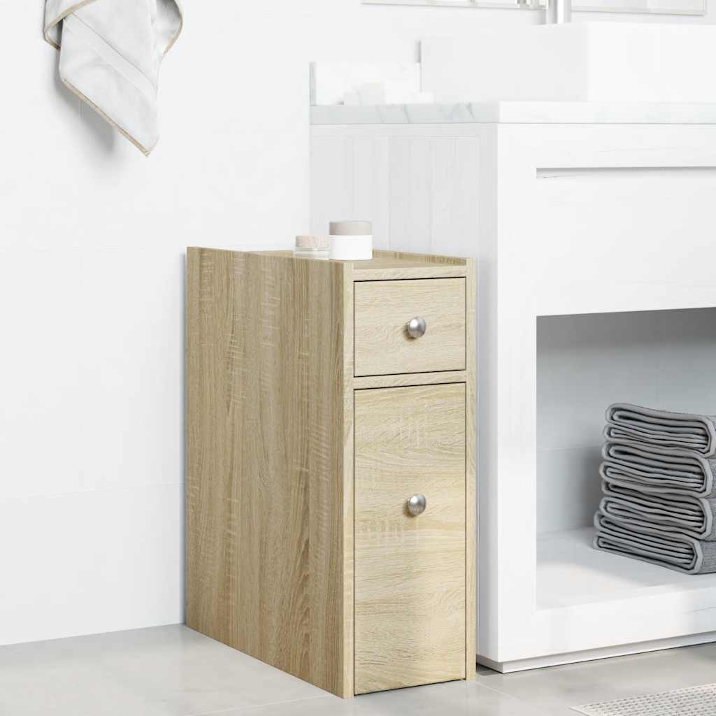 Mobile Sonoma Oak Narrow Bathroom Cupboard - Engineered Wood
