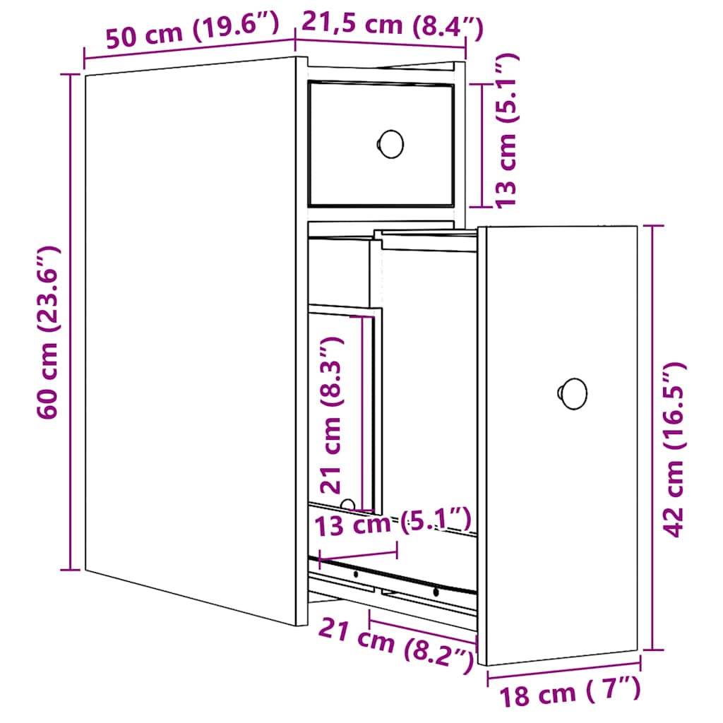Mobile Sonoma Oak Narrow Bathroom Cupboard - Engineered Wood