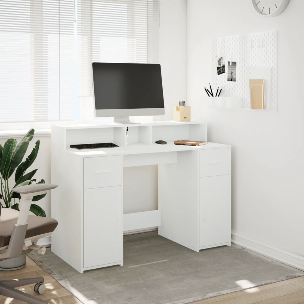White Desk 120x55x91 cm with LED Lights, Engineered Wood