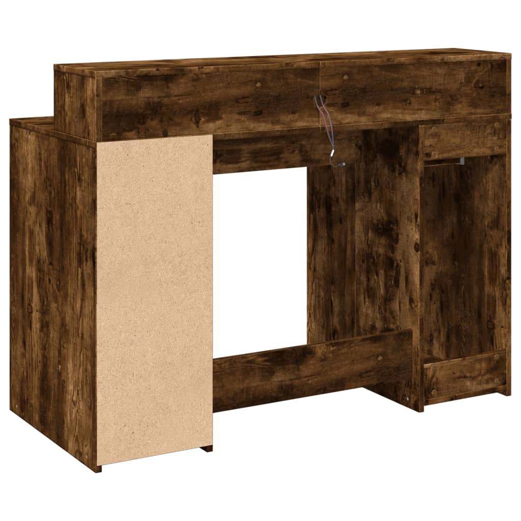 Smoked Oak Desk with LED Lights - 120x55x91 cm Engineered Wood