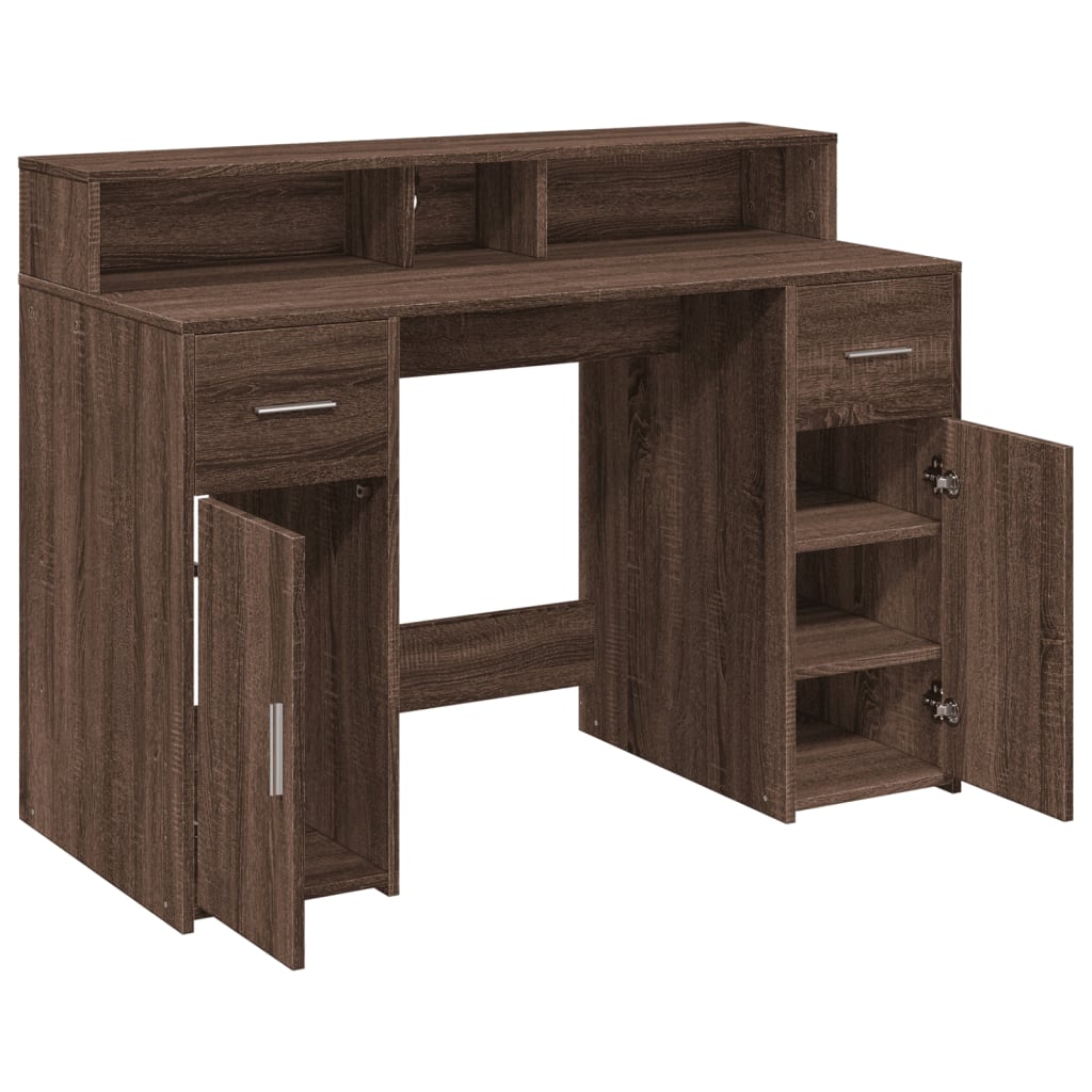 Brown Oak Desk with LED Lights, 120x55x91 cm, Engineered Wood
