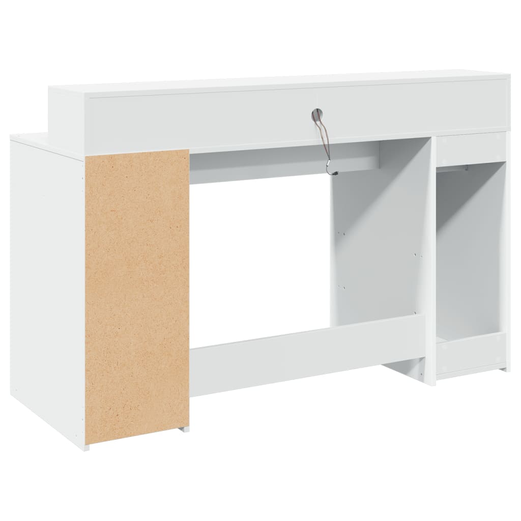 White Engineered Wood Desk with LED Lights, 140x55x91 cm