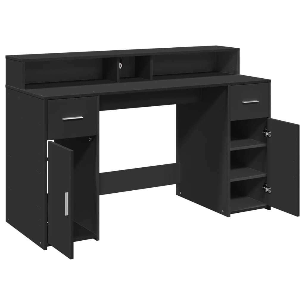 Black Engineered Wood Desk with LED Lights, 140x55x91 cm