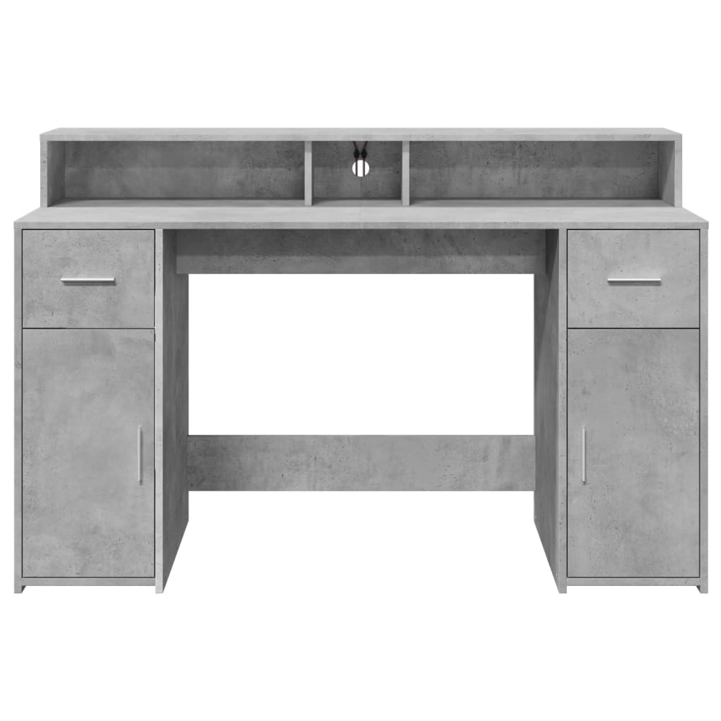 Concrete Grey Desk with LED Lights, Engineered Wood, 140x55x91 cm