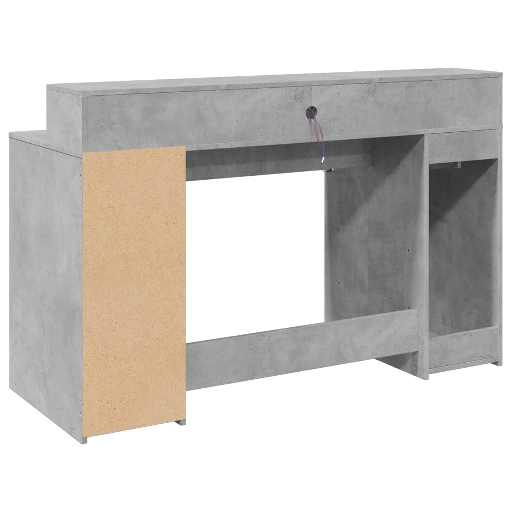 Concrete Grey Desk with LED Lights, Engineered Wood, 140x55x91 cm