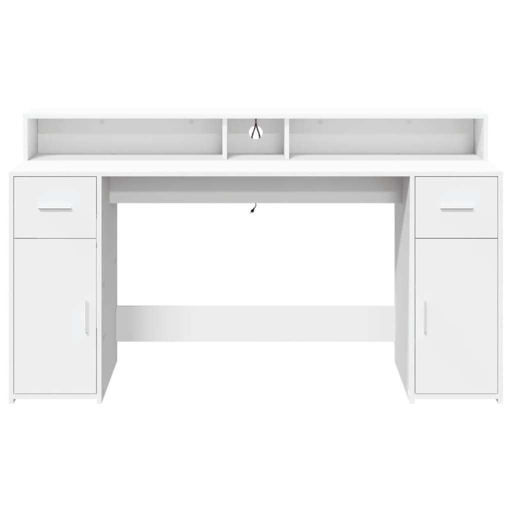 White Engineered Wood Desk with LED Lights - 160x55x91 cm