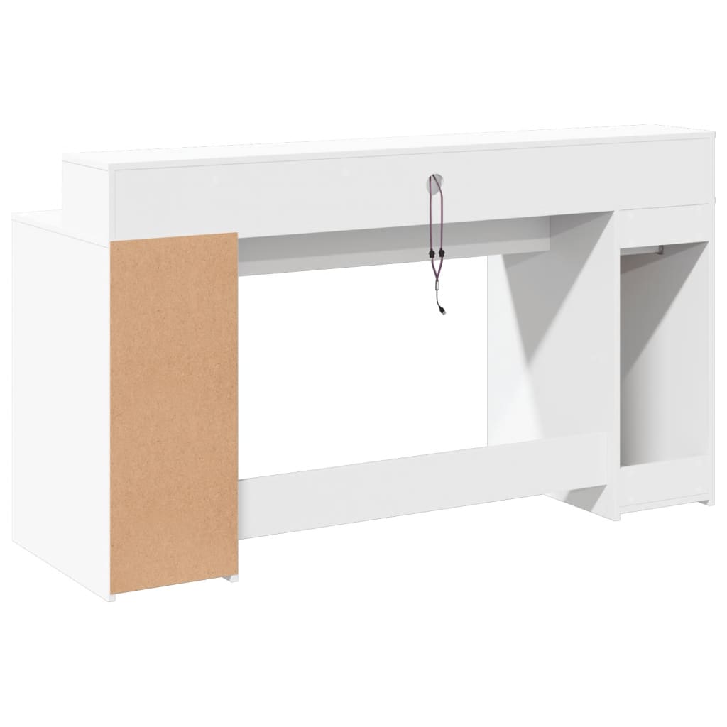 White Engineered Wood Desk with LED Lights - 160x55x91 cm