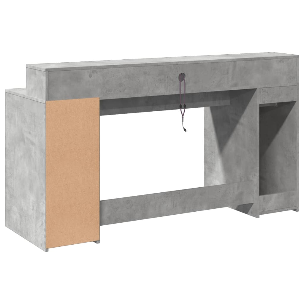 Concrete Grey Engineered Wood Desk with LED Lights, 160x55x91 cm