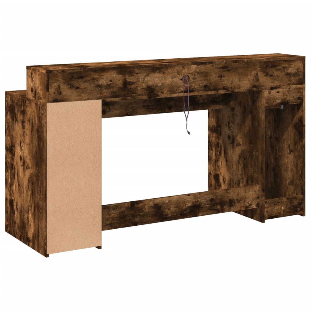 Smoked Oak LED Desk 160x55x91 cm - Engineered Wood Elegance