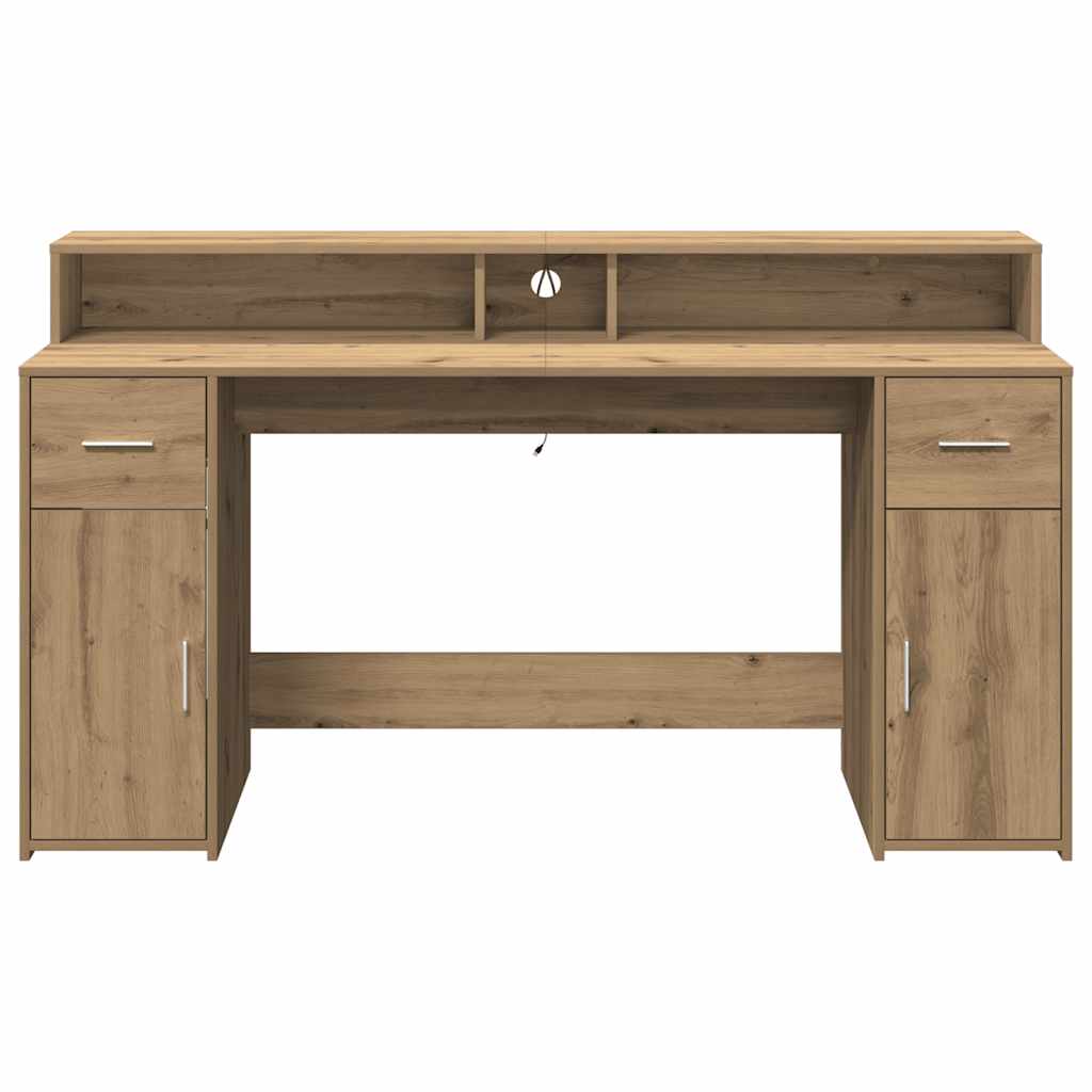 Artisan Oak Desk 160x55x91 cm with LED Lights - Engineered Wood