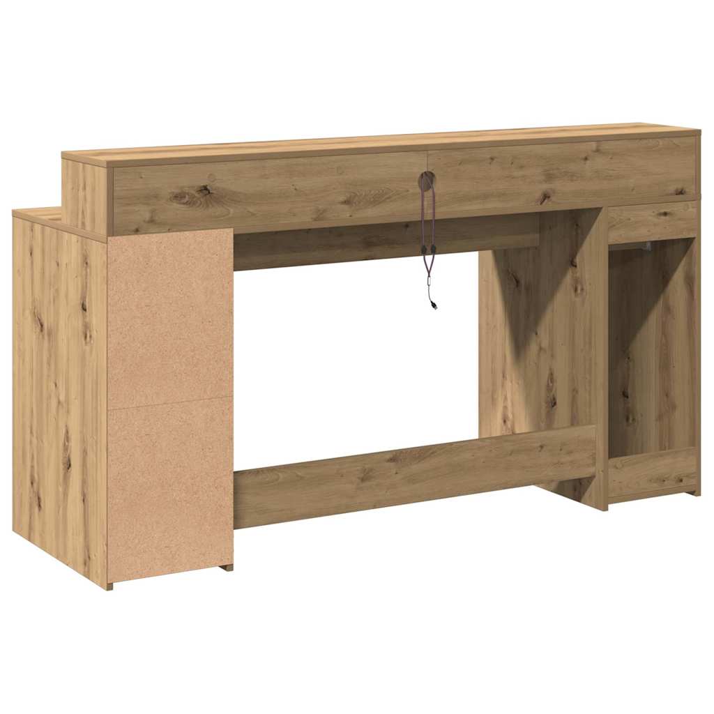 Artisan Oak Desk 160x55x91 cm with LED Lights - Engineered Wood