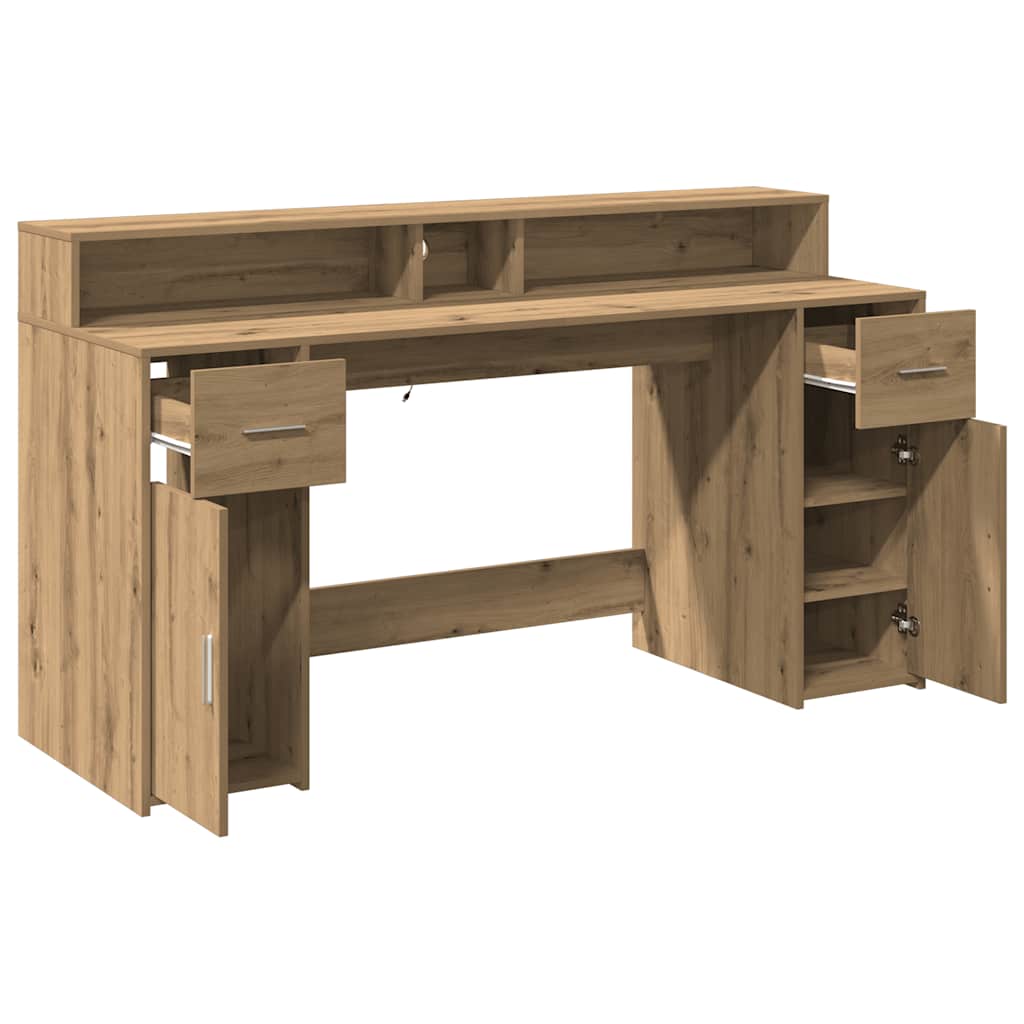 Artisan Oak Desk 160x55x91 cm with LED Lights - Engineered Wood